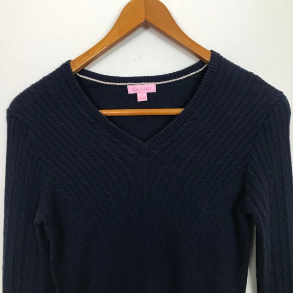 Lilly Pulitzer Sweaters - Lilly Pulitzer Large V-Neck Blue Cable Sweater